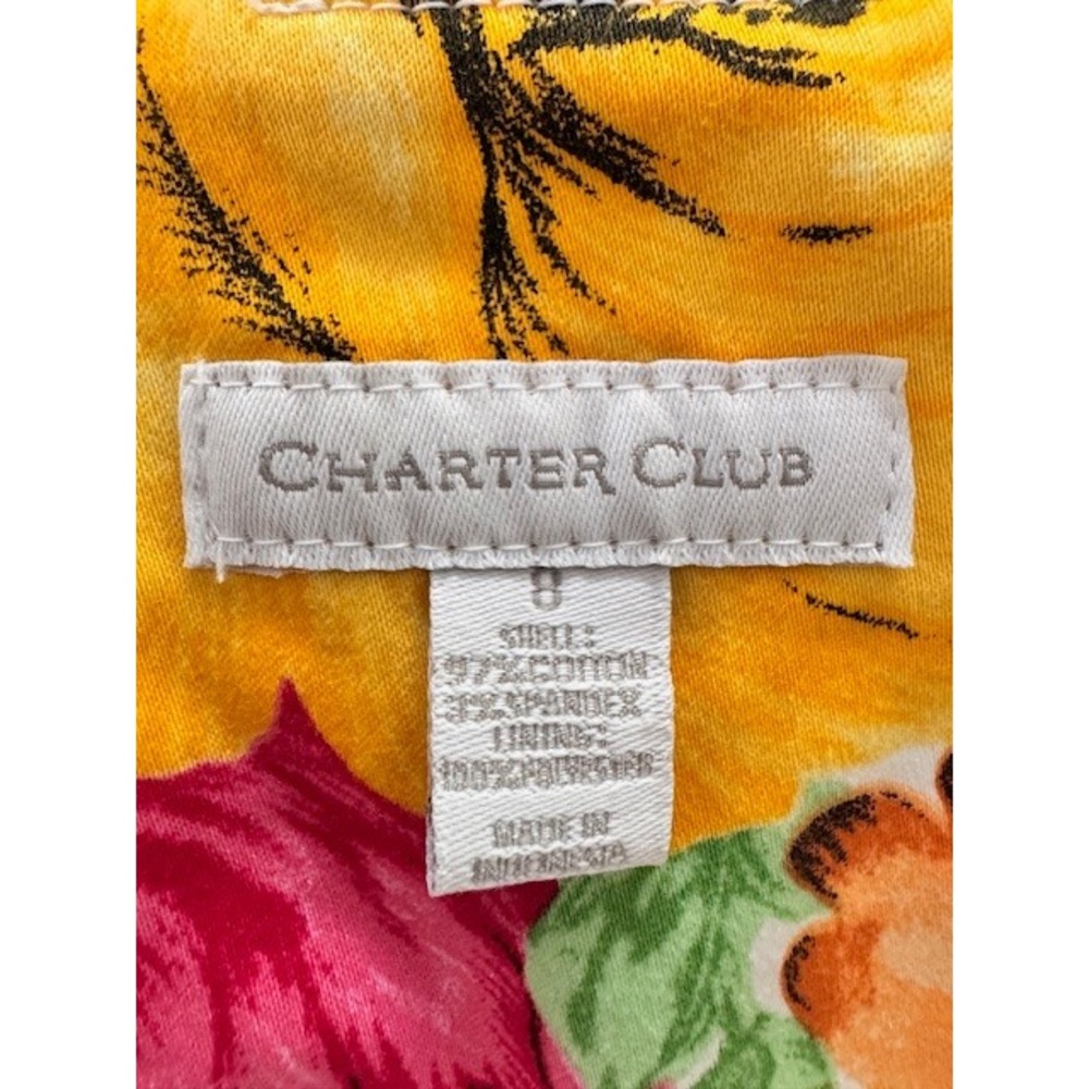 Charter Club Floral Sheath Dress White Yellow Pink Rose Gold Bamboo Belt Size 8 - Picture 2 of 4